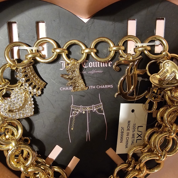 💖New! Juicy Couture Gold Logo Charm Chain Link Belt - Picture 4 of 6